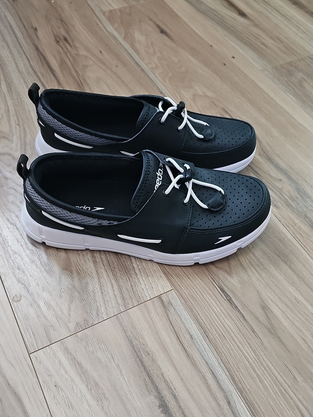 Skechers Black & White Boat Dock Loafers Perforated Slip-On